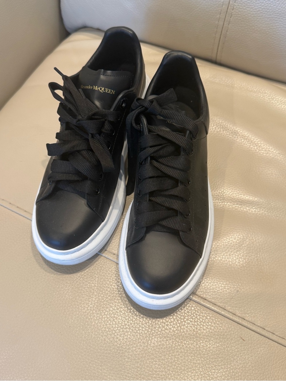 Alexander McQueen Black Leather Sneakers with White Platform